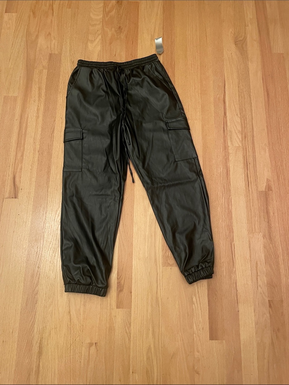 Women’s Black Faux Leather Cargo Jogger Pants
